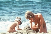 mother, smile, family, Honokohau, sand, regeneration, relaxation, siesta, short nap, sandcastle, sandcastle building, parent, recreation, refection, game, reformation, reform, rejuvenation, air, sea, billows, deep, young naturist, joung nudists, wind, hair, Hawaii, repose, rest, beauty, bloom, reviving, tonic, on holiday, summer, co-operation, collaboration, naturism, naturist, naturist lady, nudist, nudist lady, naturist woman, naturist girl, girl, woman, unclad, stripped, naked, peace, affection, liking, love, unclothed, adult, blue, beach, laughing, laugh, together, delight, zest for life, warm, 1986, CD 0035