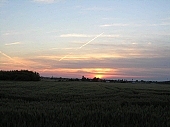 landscape, dusk, sunset, twilight, nightfall, fall of day, field, cloud, clouds, dawn, forest, meadow, wheat, cornfield, arable, clod, earth, ploughland, tillage, nature, countryside, shadow