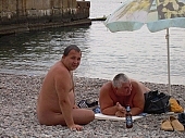 nudist man, gents, men, nudist coast, nudist beach, naked, stripped, naturist man, naturist friend, friends, nudism, nudist, unclad, Russia, beach, coast, water, wave, attitude, pose, posture, Black sea, rock coast, Odessa, rock, scrag, waterfront, naturist, on holiday, recreation, relaxation, repose, rest, disengagement, distraction, resource, sea, billows, deep, bathe, bathing, sun, sunshine, sunshade, sunbathing, 2007, CD 0066