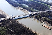 44, bridge, Szeged, Mak�, Mora Ferenc, highway, M43, Mako and Szeged between, hanging bridge, truss bridge, 660 meter, 31.6 km, Tisza, air photograph, building, camion, car, transit traffic, 2011th April 20, singular, lonesome, unique, rarity, Hungary, Csongrad, county, Europe, Kiss L�szl�, L�szl� Kiss