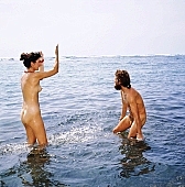 78, Hawaii, nudist couple, nudist pair, Honokohau, Kona, fkk, nudism, naturism, naked, stripped, naturist couple, naturist, holidays, nudist, love, on holiday, recreation, relaxation, repose, rest, game, beach, coast, attitude, pose, posture, heat-wave, bay, gulf, summer, man, woman, bath, bathe, bathing, water, CD 0106