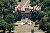 Hungary, Nagymagocs, architecture, castle, air photograph, air photo, eclectic, neobaroque, Karolyi castle, waterworks, estate, 1896/97, count Imre Karolyi, builder, style, park, garden, well-kept, arboretum, tree, forest, Tiszawood, all kinds of pine, virgin oak, evergreen, sycamore, U formed, renewes, tourism spetacle, CD 0056, Kiss Lszl, Lszl Kiss