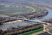 9, bridge, Szeged, Mak�, Mora Ferenc, highway, M43, Mako and Szeged between, hanging bridge, truss bridge, 660 meter, 31.6 km, Tisza, air photograph, building, camion, car, transit traffic, 2011th April 20, singular, lonesome, unique, rarity, Hungary, Csongrad, county, Europe, Kiss L�szl�, L�szl� Kiss