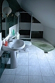 bath, lamp, light, attic, hotel, hospitality, pension, tourism, tourists, traveling, bathroom, basin, sink, wash-basin, douche, shower-bath, washing alcove, toilet, mirror, bathroom mirror, glazed tile, tiles, excursionist, hiker, tourist, touristic, clear, hygienic, pure, clean, bath mat, Kiss L�szl�, L�szl� Kiss