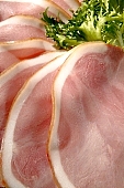 composition, food, delicious, healthy, vegetable, ham, leg of pork, bacon, cucumber, standing, calorie  poor, protein, red, reflection, cold collation, cold meat, cold buffet, breakfast, meal, snack, vitamins, victuals, comestible, edibles, smoked, smoke-dried, vegetarian, close-up, salad, ham cantle, gusto, wellness, plate, desk, lunch, dinner, CD 0013, Kiss L�szl�, L�szl� Kiss