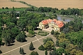 Hungary, Nagymagocs, architecture, estate, park, castle, eclectic, neobaroque, Karolyi castle, lake of Nagymagocs, waterworks, 1896/97, Karolyi, count Imre Karolyi, builder, style, air photograph, air photo, garden, well-kept, arboretum, tree, forest, Tiszawood, all kinds of pine, virgin oak, evergreen, sycamore, U formed, renewes, tourism spetacle, aerial, CD 0056, Kiss Lszl, Lszl Kiss