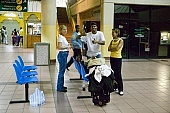 passengers, waiting, Dominican Republic, airport, airfield, drome, flying field, change, transfer, offset, start, setout, packet, happy, happiness, blue, yellow, glazed tile, tiles, people, black, man, woman, scale, stairway, sac, traveling, transportation, on holiday, striate, gate, refreshing, Kiss L�szl�, L�szl� Kiss