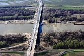 53, bridge, Szeged, Mak�, Mora Ferenc, highway, M43, Mako and Szeged between, hanging bridge, truss bridge, 660 meter, 31.6 km, Tisza, air photograph, building, camion, car, transit traffic, 2011th April 20, singular, lonesome, unique, rarity, Hungary, Csongrad, county, Europe, Kiss L�szl�, L�szl� Kiss