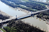 45, bridge, Szeged, Mak�, Mora Ferenc, highway, M43, Mako and Szeged between, hanging bridge, truss bridge, 660 meter, 31.6 km, Tisza, air photograph, building, camion, car, transit traffic, 2011th April 20, singular, lonesome, unique, rarity, Hungary, Csongrad, county, Europe, Kiss L�szl�, L�szl� Kiss