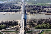 54, bridge, Szeged, Mak�, Mora Ferenc, highway, M43, Mako and Szeged between, hanging bridge, truss bridge, 660 meter, 31.6 km, Tisza, air photograph, building, camion, car, transit traffic, 2011th April 20, singular, lonesome, unique, rarity, Hungary, Csongrad, county, Europe, Kiss L�szl�, L�szl� Kiss