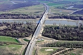 30, bridge, Szeged, Mak�, Mora Ferenc, highway, M43, Mako and Szeged between, hanging bridge, truss bridge, 660 meter, 31.6 km, Tisza, air photograph, building, camion, car, transit traffic, 2011th April 20, singular, lonesome, unique, rarity, Hungary, Csongrad, county, Europe, Kiss L�szl�, L�szl� Kiss