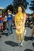 naturist group, yellow painting, naturist programme, women, gents, men, naturist participiant, confluence, naked, stripped, programme, San Francisco, ING Bay to breakers, every year, above age limit, naturists, body painting, running, special feeling, Gviulan, nude runner, hello, backpack, knapsack, rucksack, nude man, unswagged pair, strange pair, pair, muscular, handsome man, sunglasses, little black dress, CD 0072