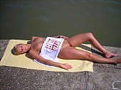 Velence lake, naturist, beach, Gardony, sunshine, summer, brown, girl, naturist beach, sunbather, sunbathing, Hungary, fkk, water-front, on the lakesite, nudist, visitor, naturist guest, CD 0054