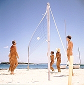 naturism, naturist, naturist man, group, nudist, nudist lady, naturist woman, naturist girl, nudist man, St Martin, Club Orient, Orient, girl, woman, club, man, white, clouds, unclad, stripped, naked, sunbather, palm, palms, mountain, apex, apices, sky, wet, peace, affection, liking, love, unclothed, adult, nature, in the nature, blue, sand, with sand, island, coast, beach, sea, billows, deep, wind, hair, pie in the sky, naturist beach, sport, game, volleyball, aloft, stroke, drive, beach volleyball, match, ball, net, sportive, sportives, laughing, laugh, smile, together, delight, zest for life, summer, recreation, relaxation, repose, rest, warm, water, wave, gale, frothy, effervescent, 1988, CD 0034