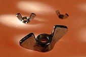 metal, screw, industry, industrial, lustre, female screw, steel, flat, gray, iron, tool, implement, mechanic, repairer, fitter, rig, gear, factory, fabrication, making, element, component, fixture, piece, metalworking, inanimate, lifeless, topic, matter, object, object, female screws, assembly, mixed, composite, red, reddish, spots, spotty, close-up, macro, wing nut, perspective, orange, Kiss L�szl�, L�szl� Kiss