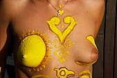 body painting, body, eagle head, to paint, motif, popular, folk, sun, Moon, art, on holiday, posture, bathing-dress, yellow, naked, stripped, naturist, naturism club, creation, taking photographs, naked body, nude body, sunshine, disengagement, distraction, resource, sunlight, entertainment, INF, summer, nudism, game, warm, hotness, photo, foto, holidays, unclad, dame, lady, happiness, naturism, sunbathing, beauty, beautiful, pretty, looker, affection, liking, love, nudist, unclothed, fkk, NFN, naturist beach, woman, programme, engagement, 2007, CD 0049, Kiss Lszl, Lszl Kiss