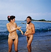 64, Hawaii, nudist couple, nudist pair, freik�rperkultur, Honokohau, Kona, fkk, naked, stripped, naturist couple, naturist, holidays, nudist, love, on holiday, recreation, relaxation, repose, rest, game, beach, coast, nudism, naturism, attitude, pose, posture, heat-wave, thunderclouds, they are walking, bay, gulf, summer, man, woman, bath, bathe, bathing, water, 1990, CD 0106