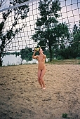 naked girl, woman, naturist girl, young naturists, nudist, fkk, INF, naturism, nudism, naturist, friend, friends, fraternity, fellowship, man, young, naked, stripped, in a state of nature, in the buff, in the nude, unclad, sport, game, volleyball, field, ball, ball game, sand, camping, beach, Delegyhaza, 2003, CD 0094