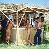 naturist, nudist, naturism, nudism, naturist woman, naturist man, nudist women, nudist man, young naturists, young nudist, beach, camping, fire, brand, bar, pub, buffet, canteen, bistro, smile, Samagatuma, Laua, Hawaii, sunlight, CD 0093