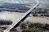 50, bridge, Szeged, Mak�, Mora Ferenc, highway, M43, Mako and Szeged between, hanging bridge, truss bridge, 660 meter, 31.6 km, Tisza, air photograph, building, camion, car, transit traffic, 2011th April 20, singular, lonesome, unique, rarity, Hungary, Csongrad, county, Europe, air photo, Kiss L�szl�, L�szl� Kiss