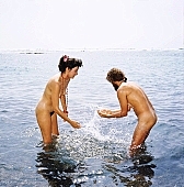 72, Hawaii, freik�rperkultur, nudist couple, nudist pair, Honokohau, Kona, fkk, naked, stripped, naturist couple, naturist, holidays, nudist, love, on holiday, recreation, relaxation, repose, rest, game, beach, coast, nudism, naturism, attitude, pose, posture, heat-wave, they are walking, bay, gulf, summer, man, woman, bath, bathe, bathing, water, CD 0106