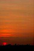 sunset, sun, contrail, vapor trail, cloud, horizon, competition, airplanes, orange, color, colour, striped, striate, sunlight, wavy, Wallpaper, Kiss L�szl�, L�szl� Kiss
