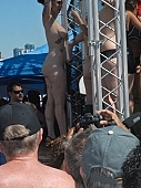 2010, 26, 41, September, Sept, folsom, street, fair, market, demo, gay parade, naked, stripped, woman, pair, apples, boobs, audience, Fans, camera, Kiss L�szl�, L�szl� Kiss