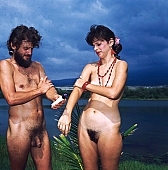 142, Hawaii, nudist couple, nudist pair, freik�rperkultur, Honokohau, Kona, fkk, nudism, girl, woman, young, pretty, naturism, naked, stripped, naturist couple, naturist, holidays, nudist, love, on holiday, recreation, relaxation, repose, rest, game, beach, coast, attitude, pose, posture, heat-wave, thunderclouds, bay, gulf, summer, man, bath, bathe, bathing, water, CD 0106