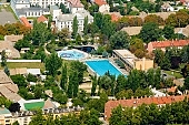 Mak�, Hungary, Csongrad county, air photograph, air photo, pool, vat, water, sport, swim, handball ground, handball-ground, basketball ground, basketball-ground, critter, haze, steam, vapor, air, aerial, air photos, panorama, church, shooting, green, tree, trees, summer, spring, aerials, birds eye view, outskirts, city center, garden city, garden suburb, house, houses, line of houses, street, streets, perspective, hazy air, building, buildings, road, roads, ways, garden, environment, ambience, neighbor, neighborhood, plan, square, gardens, rooftop, dingy, down at the heel, forlorn, frowzy, neglected, raffish, raunchy, scruffy, sleazy, uncared-for,  untented, of birds eye view, CD 0029, Kiss L�szl�, L�szl� Kiss