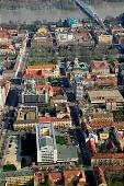 Szeged, town, city, outskirts, air photos, airphotograph, aerials, aerial, Hungary, city center, building estate, garden city, garden suburb, faubourg, house, houses, line of houses, crossroads, crossing, street, streets, car, road, cars, Center Square, building, buildings, park, green, garden, environment, ambience, neighbor, neighborhood, everyday life, at home, countryside, aldermanry, plan, air, bridge, Tisza, avenue, boulevard, country hall, city hall, Szechenyi square, courthouse, Merey street, R�koczi square, Kossut Lajos boulevard, birds eye view, of birds eye view, Kiss L�szl�, L�szl� Kiss
