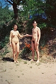 young naturists, pair, naturist couple, nudist, fkk, INF, naturism, nudism, naturist, friend, friends, fraternity, fellowship, woman, man, young, naked, stripped, in a state of nature, in the buff, in the nude, unclad, sand, camping, beach, Delegyhaza, 2003, CD 0094
