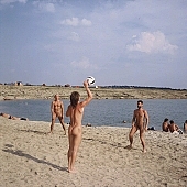 naturist, naturist member of the team, nudist, naturist fellowship, volleyball game, beach volleyball, sport, nudist band, ball game, sand, sands, volleyball, naturist woman, naturist man, nudist women, nudist man, naturist girl, naturist family, naturist couple, sun, sunlight, sunbathing, recreation, relaxation, repose, rest, disengagement, distraction, resource, nature, summer, holidays, fry, swelter, health, saunter, bathe, bathing, as brown as a berry, near nature, beach, waterfront, lake, lake side, field naturist, game, Polish, Poland, Kryspinow, 1989, CD 0061
