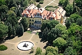 architecture, Hungary, Nagymagocs, eclectic, neobaroque, Karolyi castle, waterworks, air photograph, air photo, 1896/97, count Imre Karolyi, builder, style, park, garden, well-kept, arboretum, tree, forest, Tiszawood, all kinds of pine, virgin oak, evergreen, sycamore, U formed, renewes, tourism spetacle, CD 0056, Kiss László, László Kiss