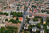 Hodmezovasarhely, Hungary, central, perspective, air photograph, air photo, air photos, county, panorama, church, shooting, green, tree, trees, summer, spring, residential area, residential section, mayors office, block of flat, block of flats, mansion, mansions, aerials, aerial, birds eye view, outskirts, city center, pool, vat, garden city, garden suburb, house, houses, line of houses, street, streets, building, buildings, road, roads, ways, garden, environment, ambience, neighbor, neighborhood, plan, square, gardens, rooftop, of birds eye view, CD 0029, Csongrd county, Kiss Lszl, Lszl Kiss