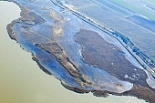 airphotograph, air photos, aerials, aerial, Hungary, Szeged, white, blue, field, arable, clod, earth, ploughland, tillage, island, farms, homestead, brown, yellow, flat, gray, reed, lake, water, fishpond, landscape protection, landscape protection area, coast, waterfront, plan, air, soil, ground, plow, inland inundation, road, track, tracks, nature, natural, canal, Kiss Lszl, Lszl Kiss